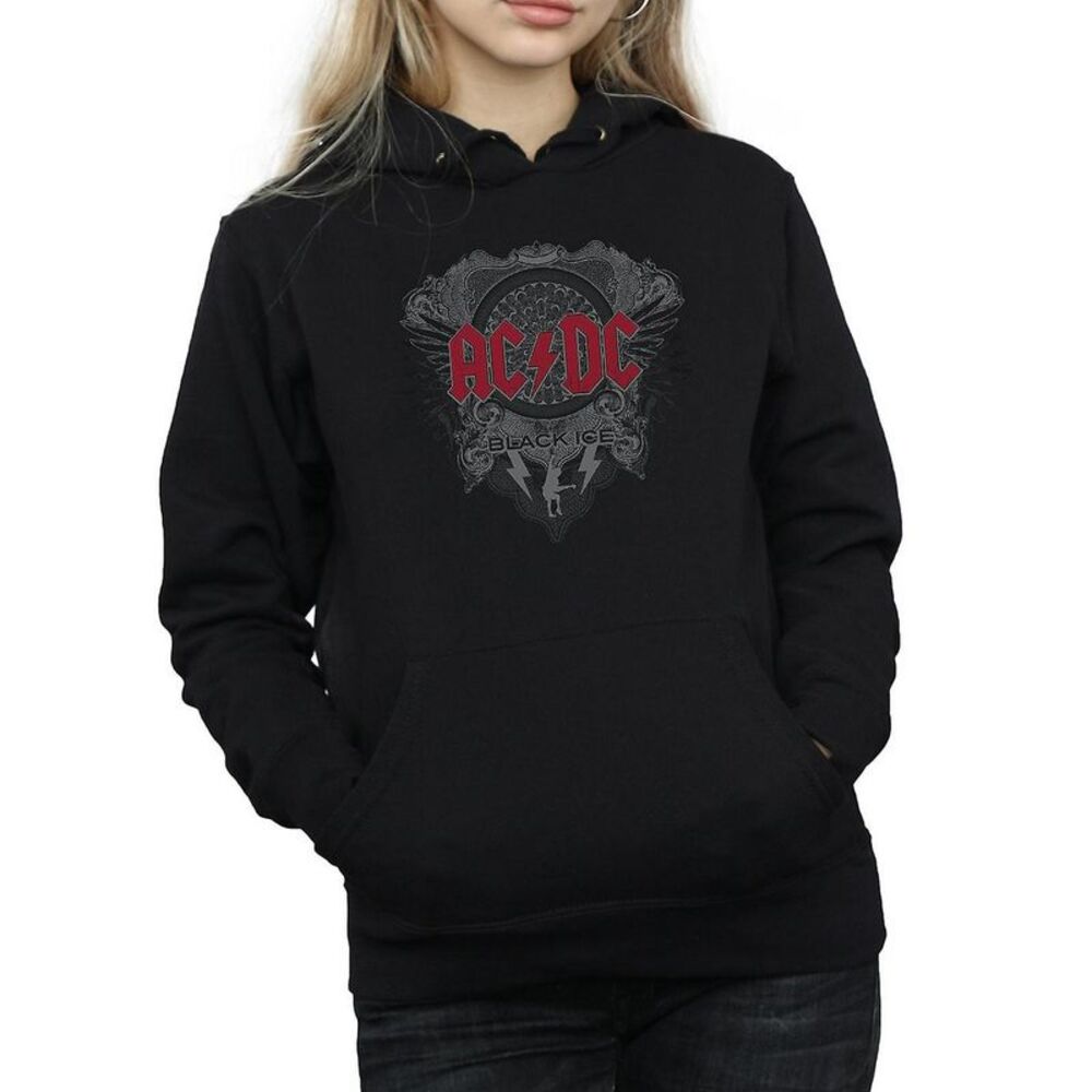 AC/DC Womens/Ladies Black Ice Cotton Hoodie / Black